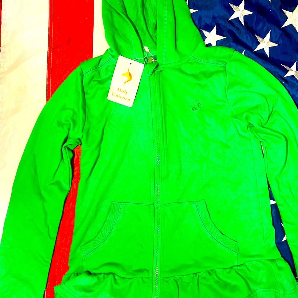 NWT Girls Green Holy Unicorn Size 10 Fleece Full-Zip Hoodie